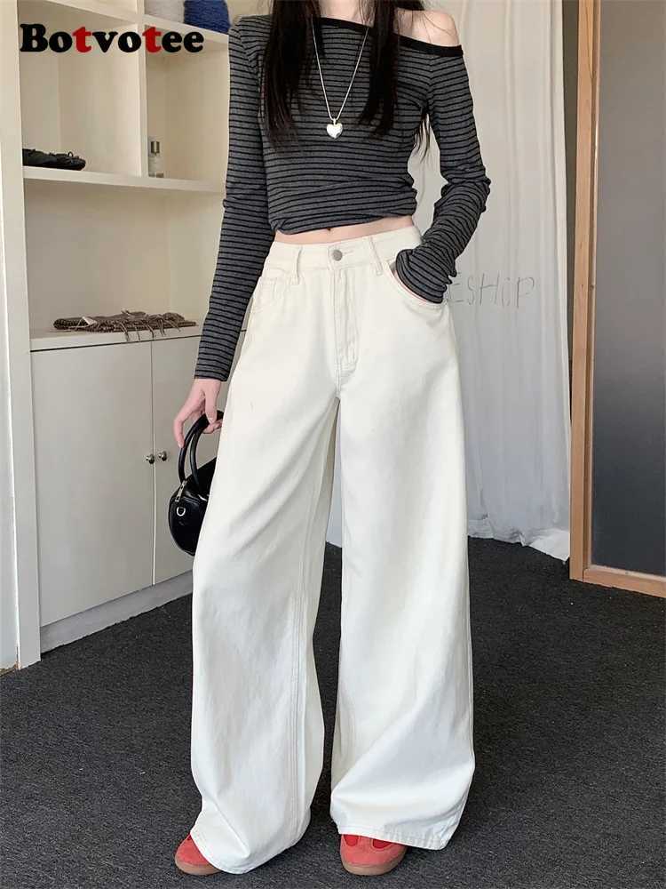 Botvotee Milk White Baggy Jeans Women Spring Summer 2025 New Korean Fashion Causal Y2k Loose Oversized High Waisted Jeans Z250910