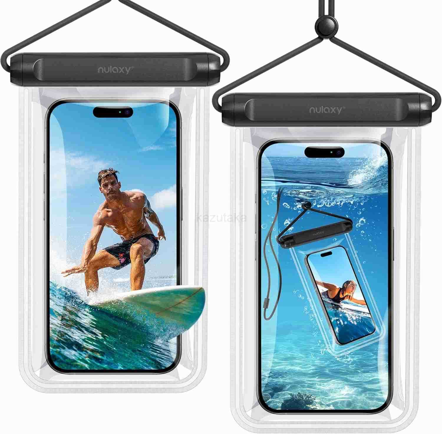 2 Pack IPX8 TPU Waterproof Phone Pouch Double Sealing Cell Phone Dry Bags with Lanyard Fit up to 75 Devices Protector Case for iPhone 15 14 13 12 11 P
