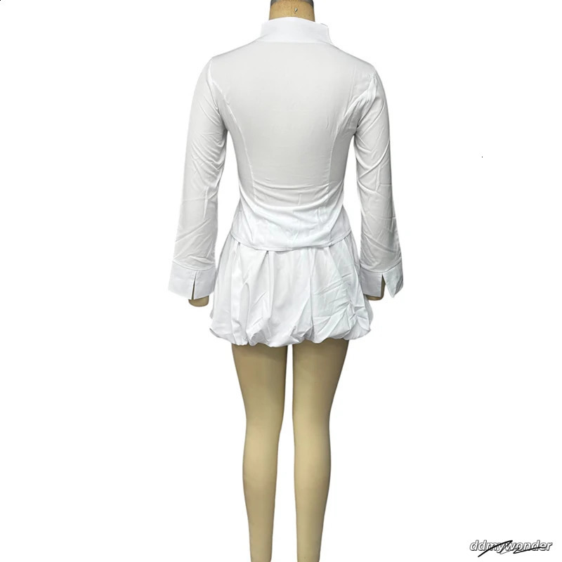 Wefads Womens Twopiece Fashionable And Sexy Solid Long Sleeved Vneck Zipper Top Mini Babao Dress 250318