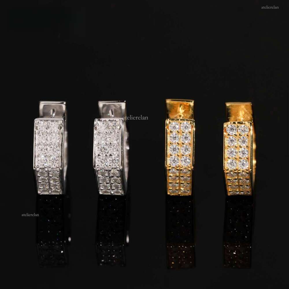Unique Design Pentagram square Earring Stud Pave Moissanite in Sterling Sier Men Jewelry