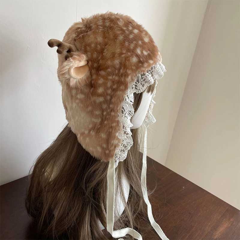 Winter Deer Hat Kaii Lace Plush Reindeer Furry Boots Socks Cover Gothic C Leg Warmers Performance Costume Bomber HatsXJ250910