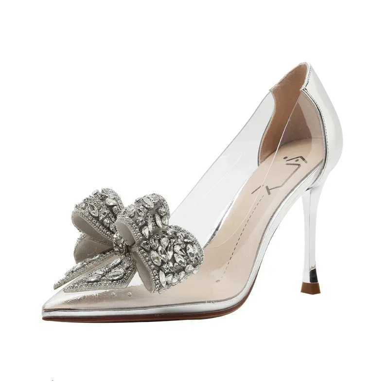 2025 Spring New Transparent High Heels Womens Stiletto Heels Pointed Toe Bow Fashion Sexy Single Shoes for Women Sandals W250910