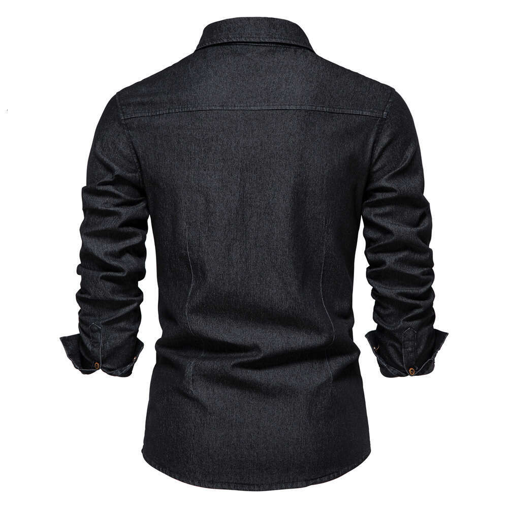 2024 Trendy New US Denim Men, Casual Solid Color Non-Ironing Long Sleeve Shirt for Men