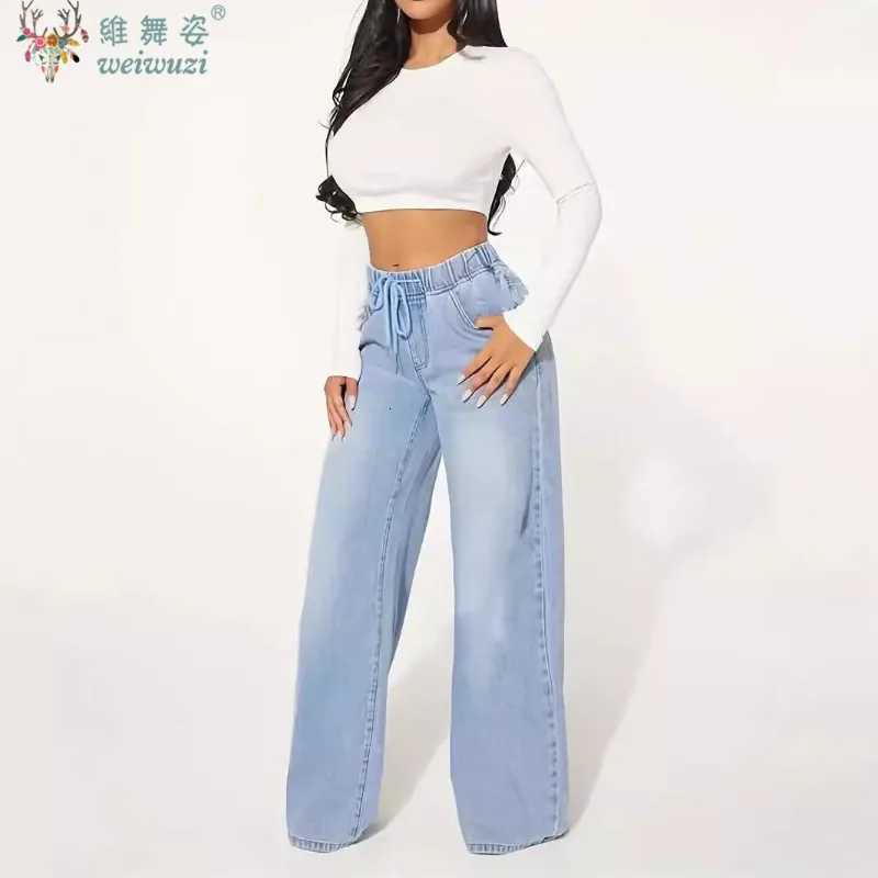 Wide Leg Denim Pants JEANS for Women Vintage FloorLength High Waist Pants Drawstring Practical Causal Streetwear Wash Trousers Z250910