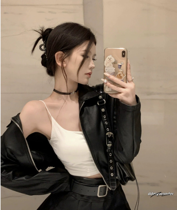 Denim And Skirt Y2k Pu Leather Patchwork Black Skiing Set Haruku Gothic Sexy Zipper Mini Jacket ddmywonder ddmywonder ddmywonder