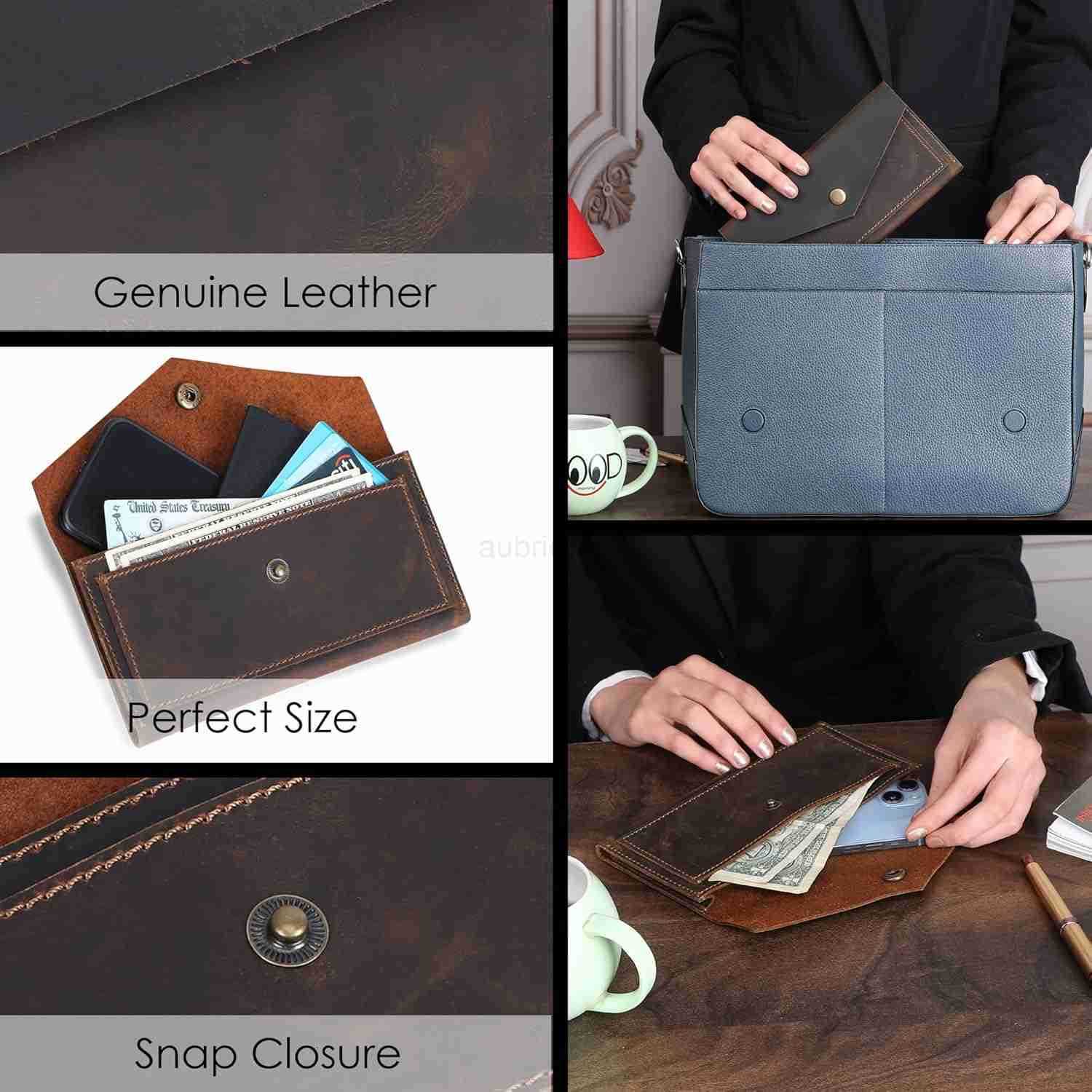 Brown Leather Cash Envelopes for Money Small Money Pouch With Mobile Holder Handmade Leather Wallets Currency Holder Money Organizer for Cash Money Ba