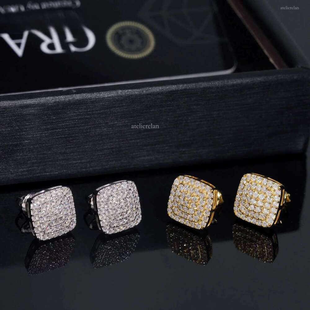 Classic Square Stud Earrings Jewelry With Moissanite Dia in Hypoallergenic Sterling Sier for Men Women