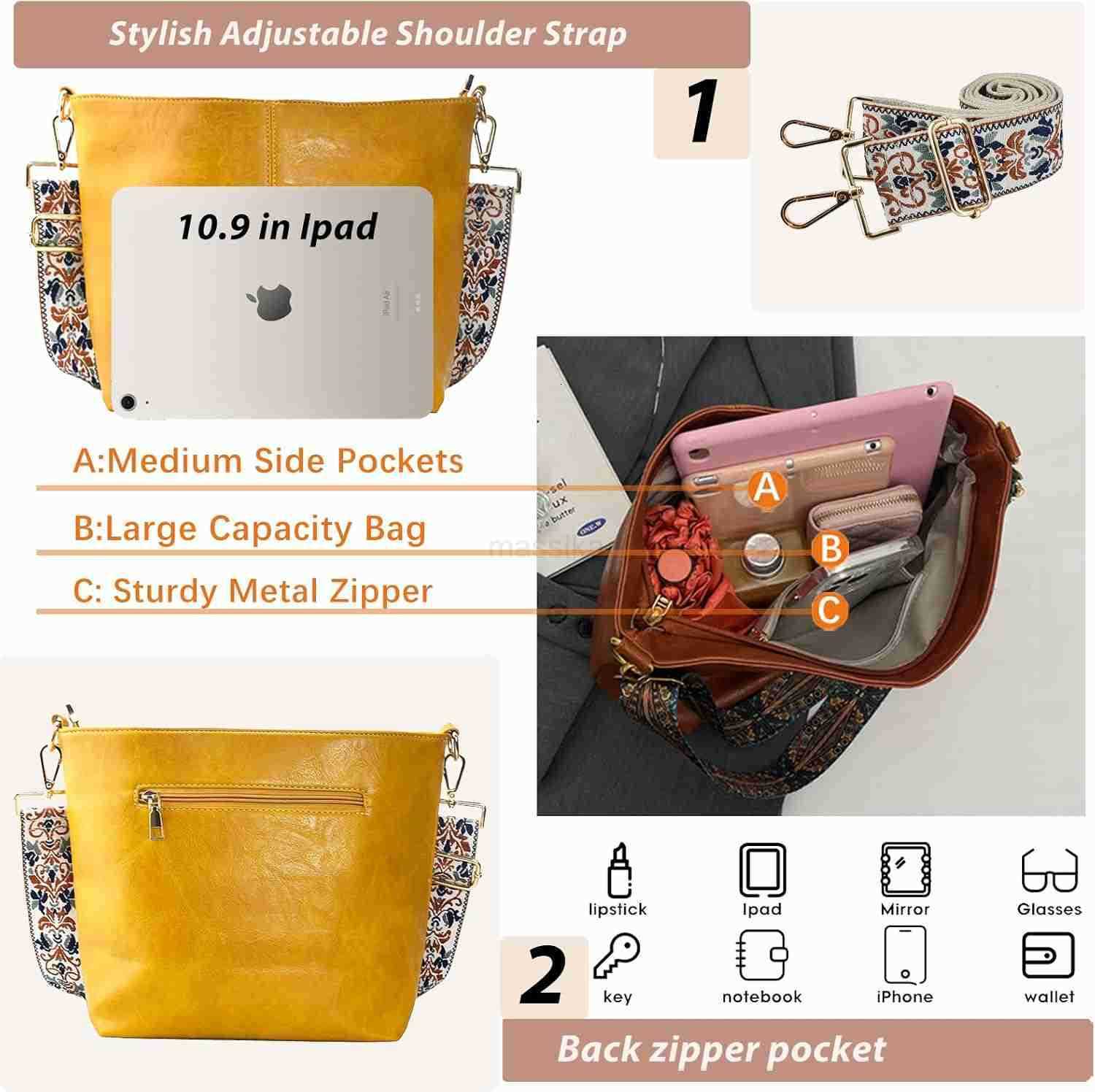 Shoulder Bag Vegan Leather Crossbody Bag Guitar Strap Shoulder Purses with Zipper Handbags for Women M250910