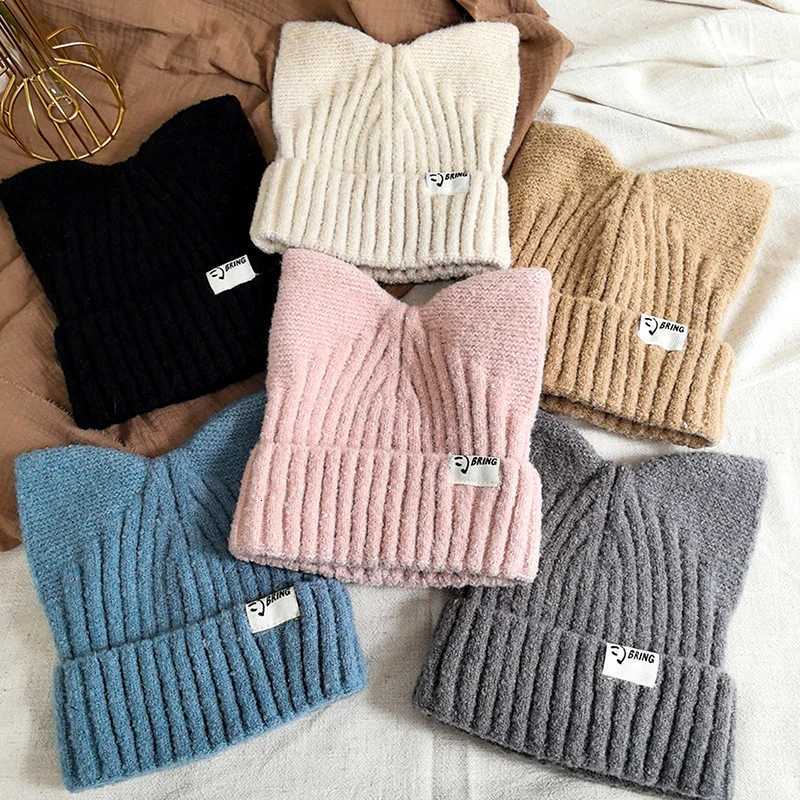 Cute Cat Ears Beanies For Women Autumn And Winter Warm Ear Protection Sweet Versatile Pulr Knitted HatsXJ250910