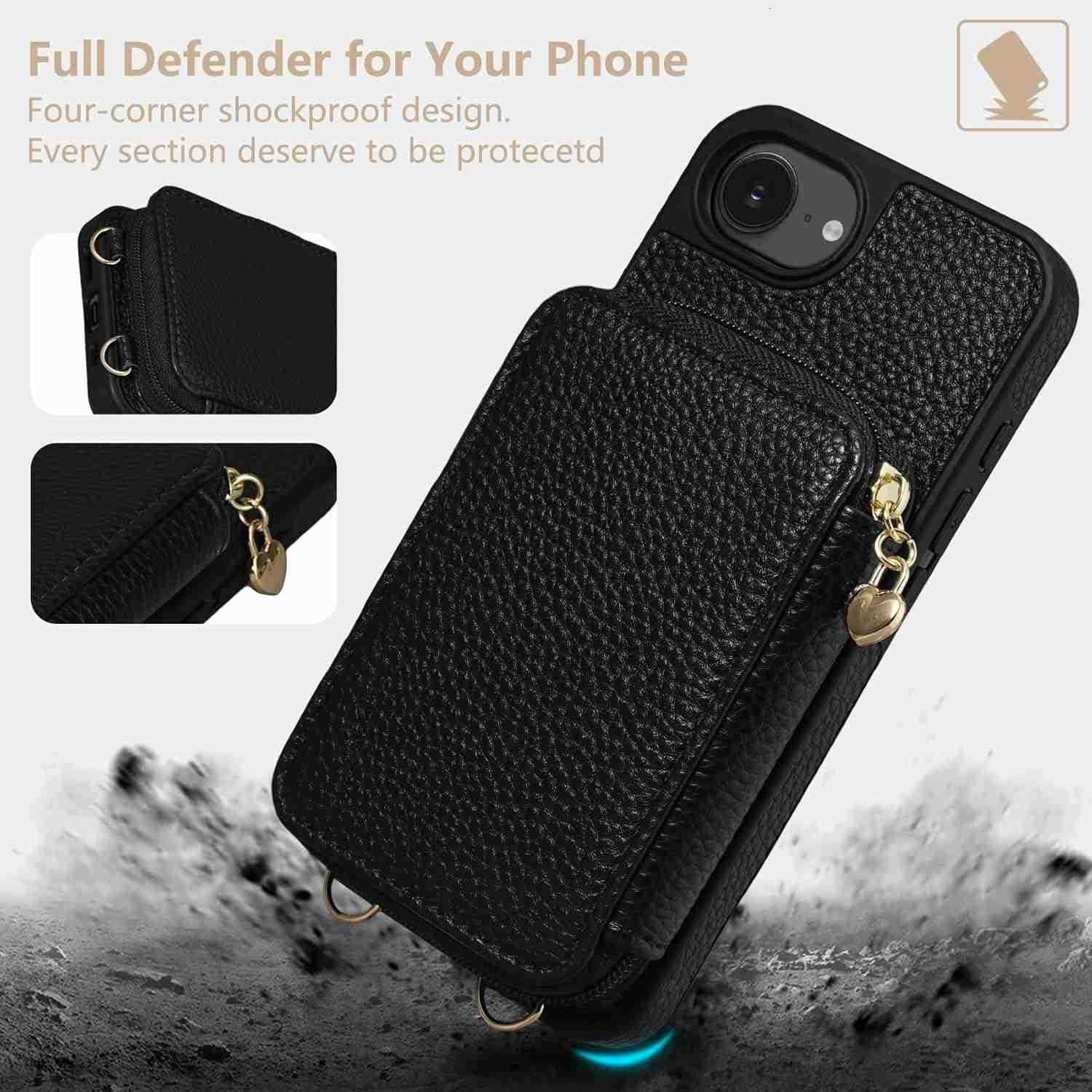 Case for iPhone 16e 2025 61 Case Wallet Crossbody Zipper with RFID Blocking Card Slots KickstandHandbag Zipper Flip Cover with Wrist Strap for iPhone 