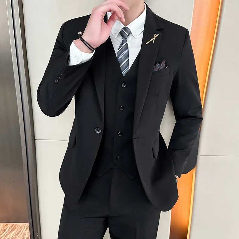 2025 Suits Blazer Vest Pants Mens Fashion Business Korean Version Slimfit Wedding Professional Wear Gentleman Dress 5XL W250910