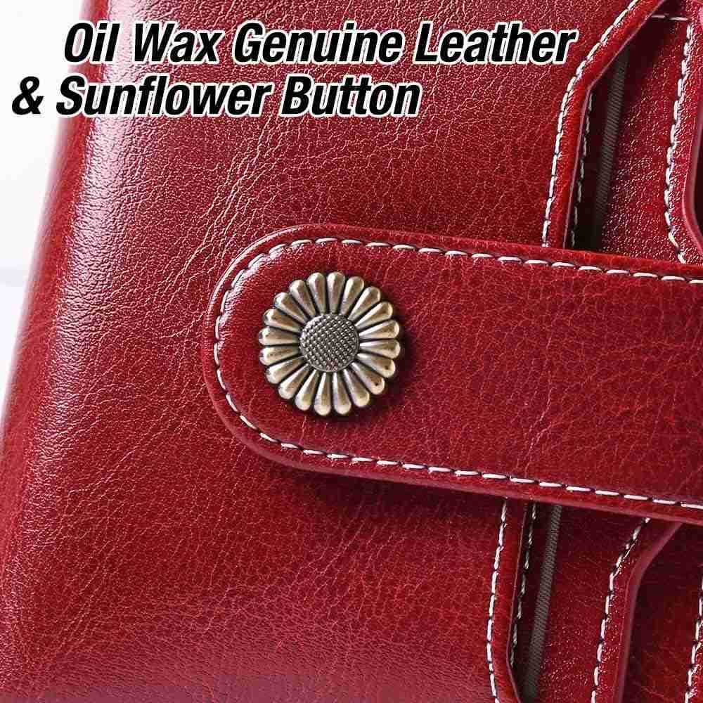 Wallet for Women Leather Small RFID Blocking Bifold Zipper Pocket Card Holder with ID Window Wine RedZ250910