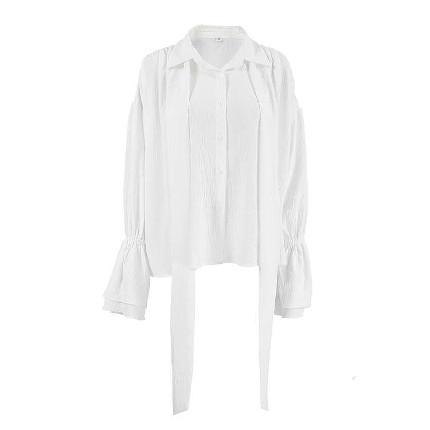 Autumn Winter New Commuting Loose Ribbon Shirt French Design Sense White Bell Sleeve Blouse For Women B3