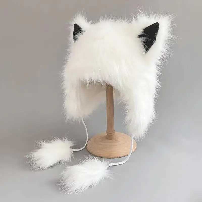 Kaii Fluffy Cat Ear Beanies C Funny Anime Hat Plush Faux Fur Cute Animals Performance Cosplay Props Costume Party HatsXJ250910