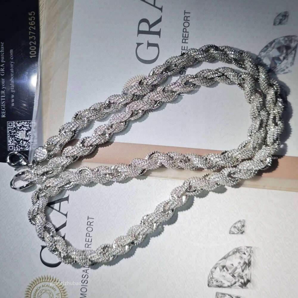 High Transparency VVS Sand Stone Necklace S Sier Hip Hop Tennis Rope Chain Men's Cuban Style