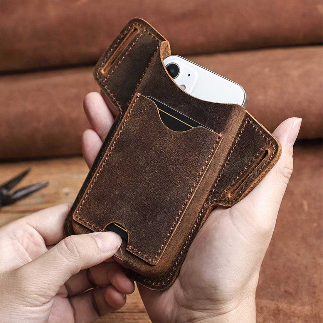 Men Leather Phone Holster Universal Case Waist Bag Purse with Belt Hole Z250910