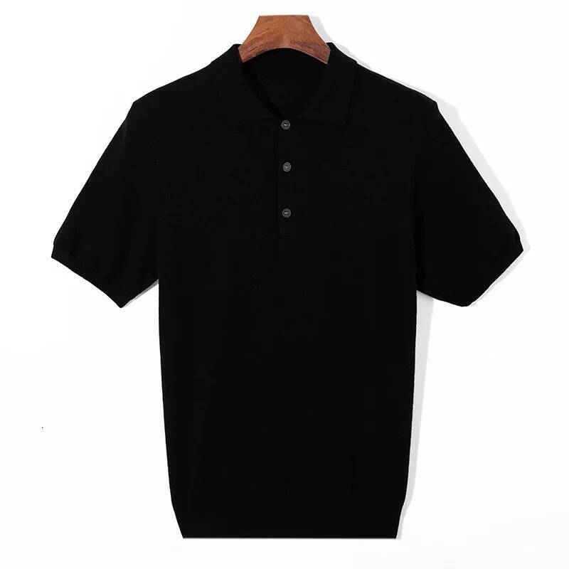 Summer Classic Men Knitwear Silk Wool Blend Sweater Pullover Polo Neck T-Shirt Short Sleeved Cool High-Quality Clothing Tops dongdumaoyi