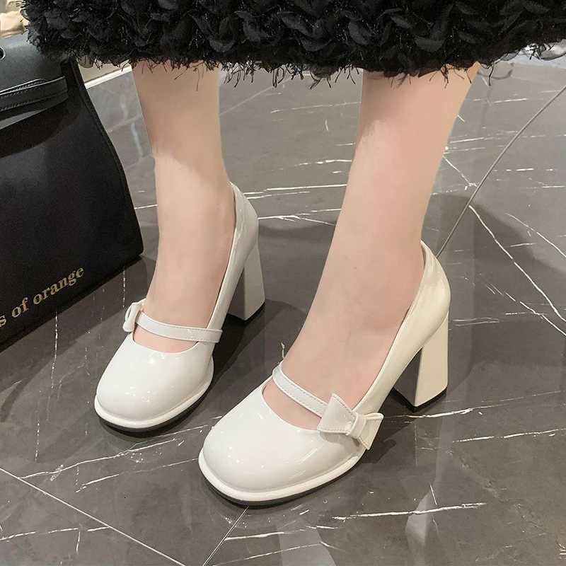 Sweet Bow High Heels Slip on Mary Shoes Womens Cute Round Shape Toe Cap Party Shoes for Women Patent Leather Pumps W250910