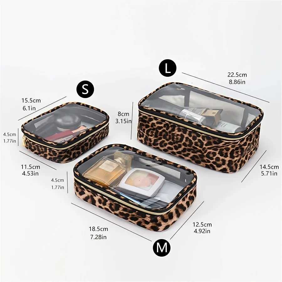 Waterproof Large Capacity Leopard Print Clear Makeup Bag Portable Travel Toiletries Storage Cosmetic Organizer with ZipperXJ250910