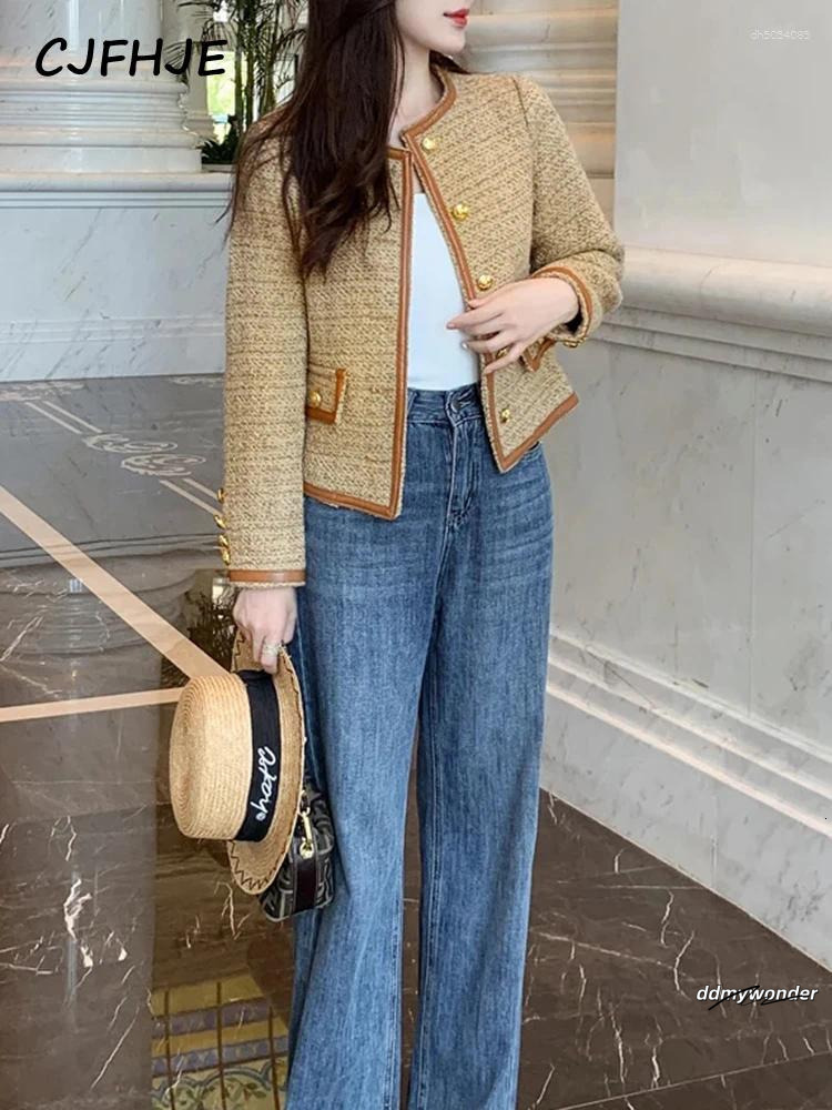 Women's Jackets CJFHJE High Street O-Neck Vintage Women Elgeant Woolen Tweed Brand Jacket Lady Autumn Winter Fashion Suit Coats Female