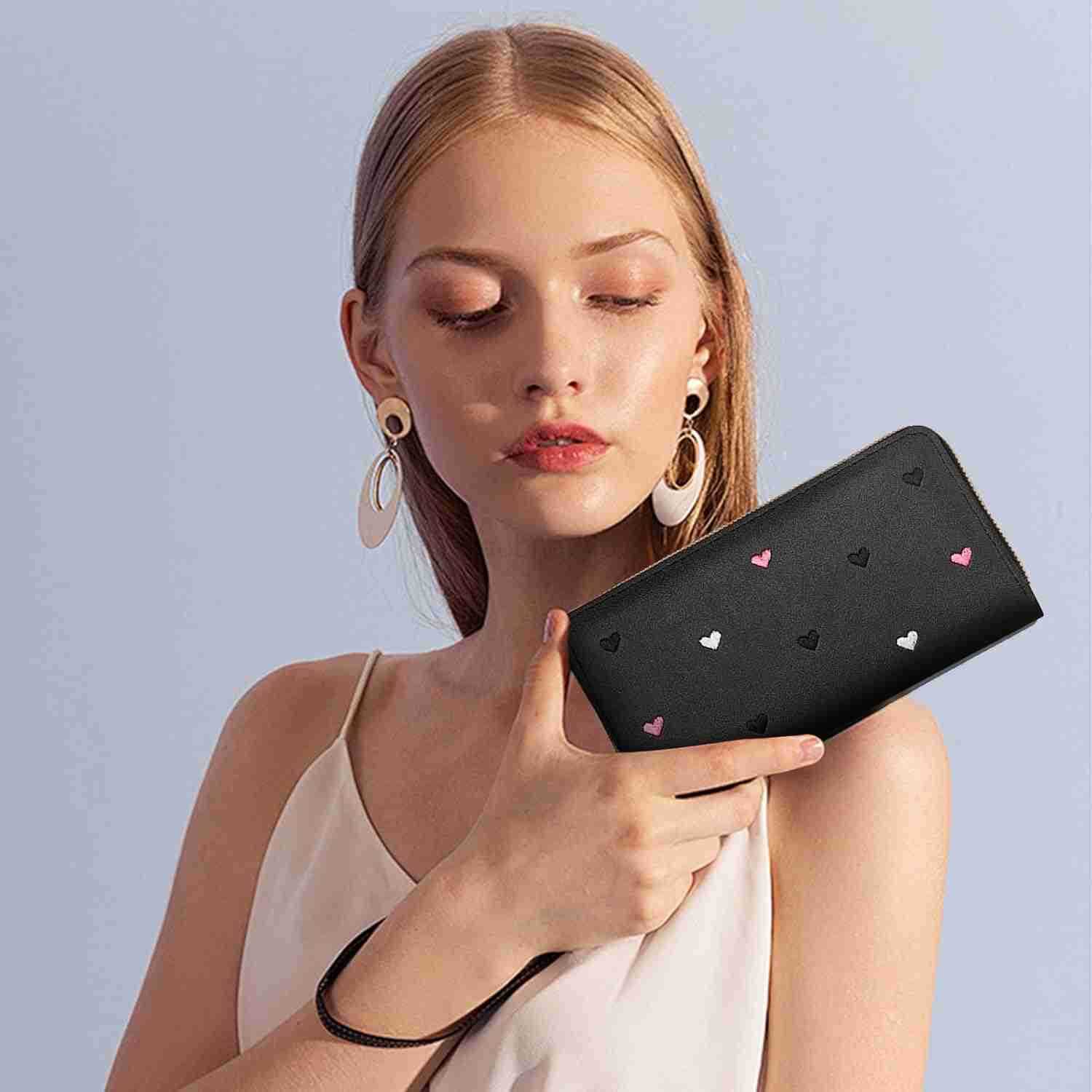 Womens Wallets PU Leather Ladies Wallet Wristlet Wallets for Women with Detachable Handle Multi Slots Travel Wallet Womens Wallet for Shopping Dating 
