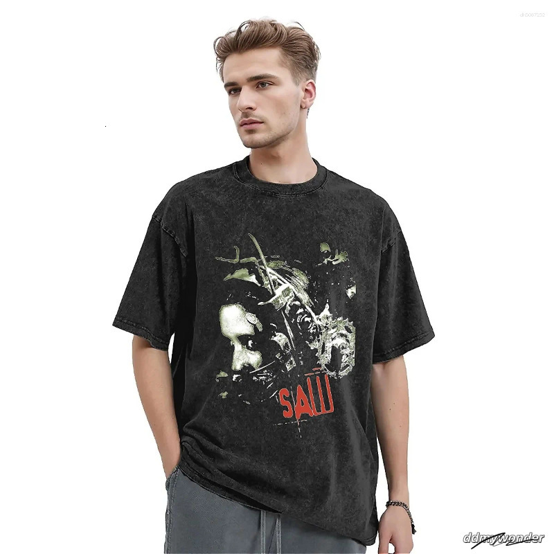 Men's T Shirts Vintage Saw Movie Washed T-Shirt Men Women Horror Gothic Retro Cotton T-Shirts Beach O-Neck Fashion Tee Shirt Oversized