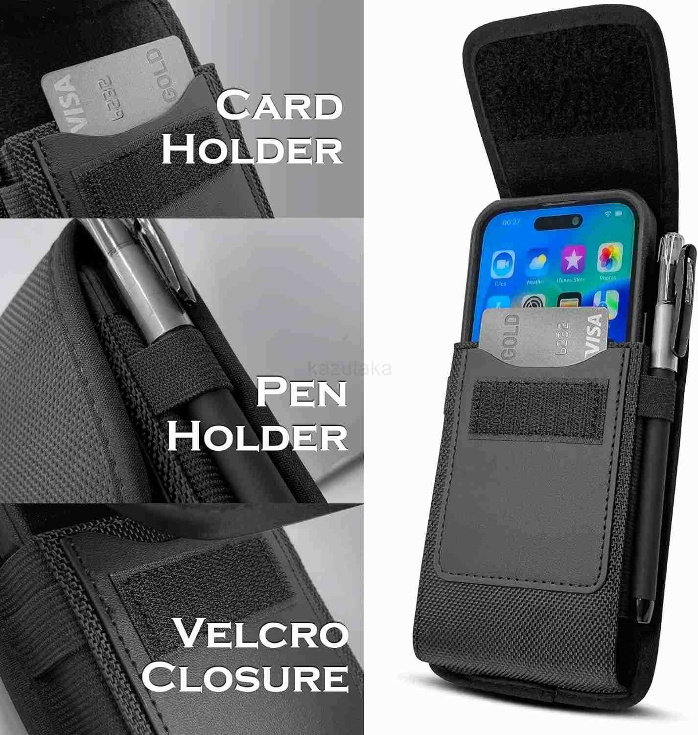 Belt Holster for Plus Pro Max iPhone 16 15 14 13 12 11 Xs Max and Plus S25 S24 S23 S22 S21 FE S20 FE Cell Phone Nylon Holder Clip Case Pouch Fits Phon