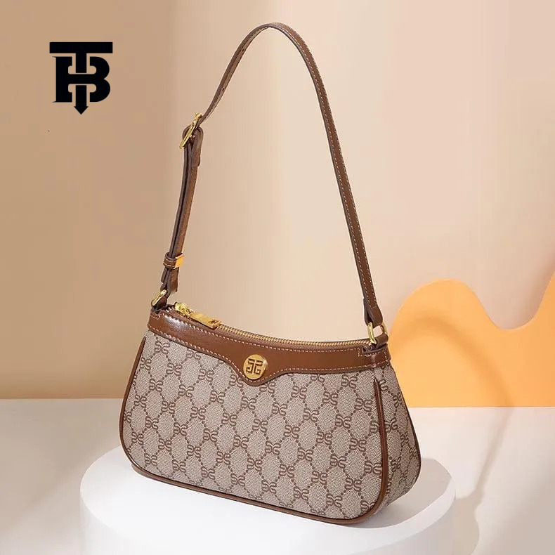 TB BHULAMTE 2025 Luxury Designer High-quality Women's Handbag Wallet Leather Versatile Metal Badge Letter Printing Black Classic Underarm Bag Mul