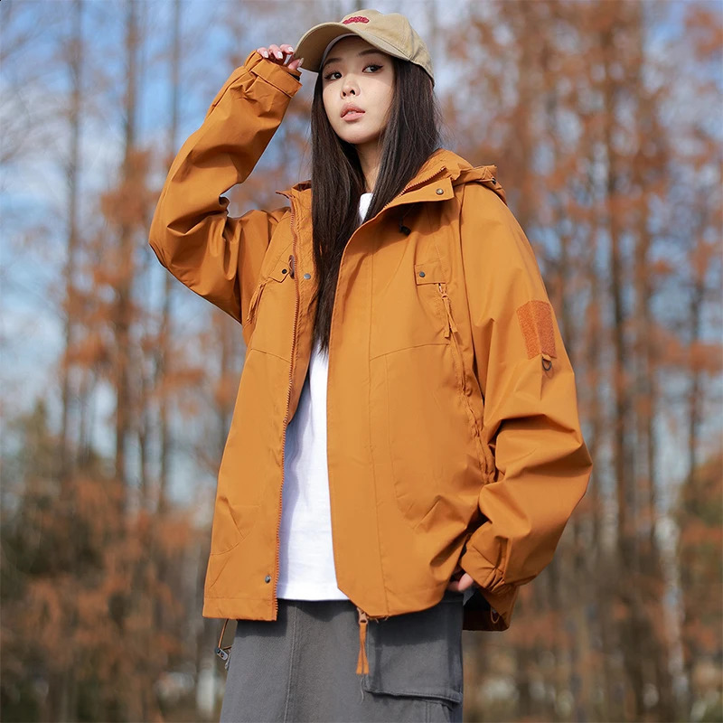 Pink Outdoor Camping Jacket Womens Autumn Loosefit Hooded Jackets Elegant Long Sleeve Fashionable Harajuku Bf Windbreaker Coat 250909