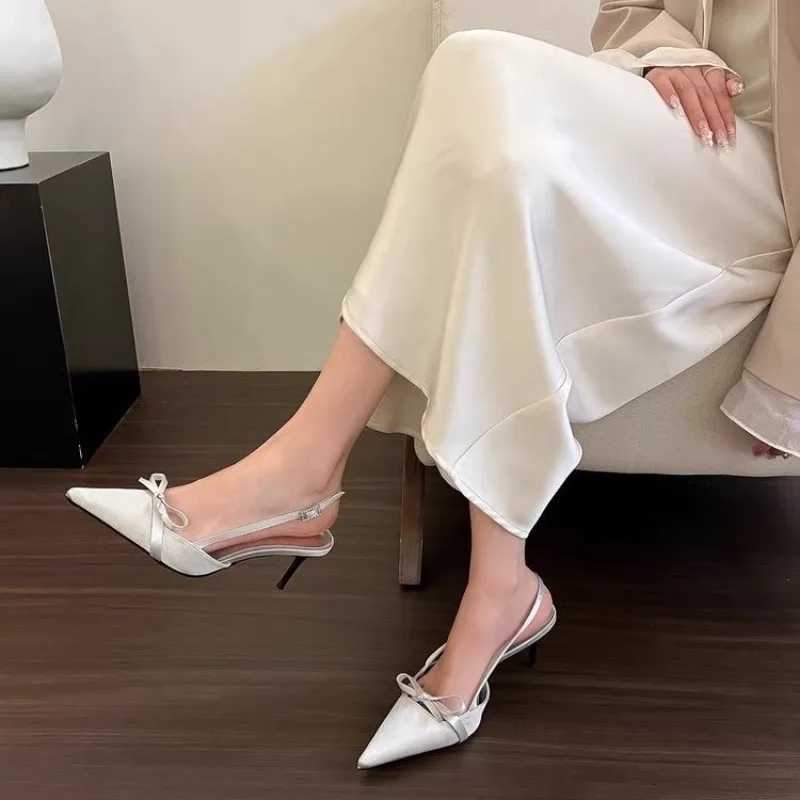 Satin Pointed Toe High Heeled Sandals Women Summer New Sexy Thin Heels Slingback Shoes Bow Elegant Party Dress Shoes Women Pumps W250910