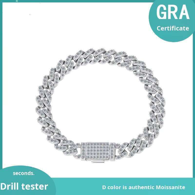 S Sterling Sier Moissanite Cuban Bracelet Solid Full Dia Hip-Hop Style Unisex Trendy Suitable for Both Men and Women