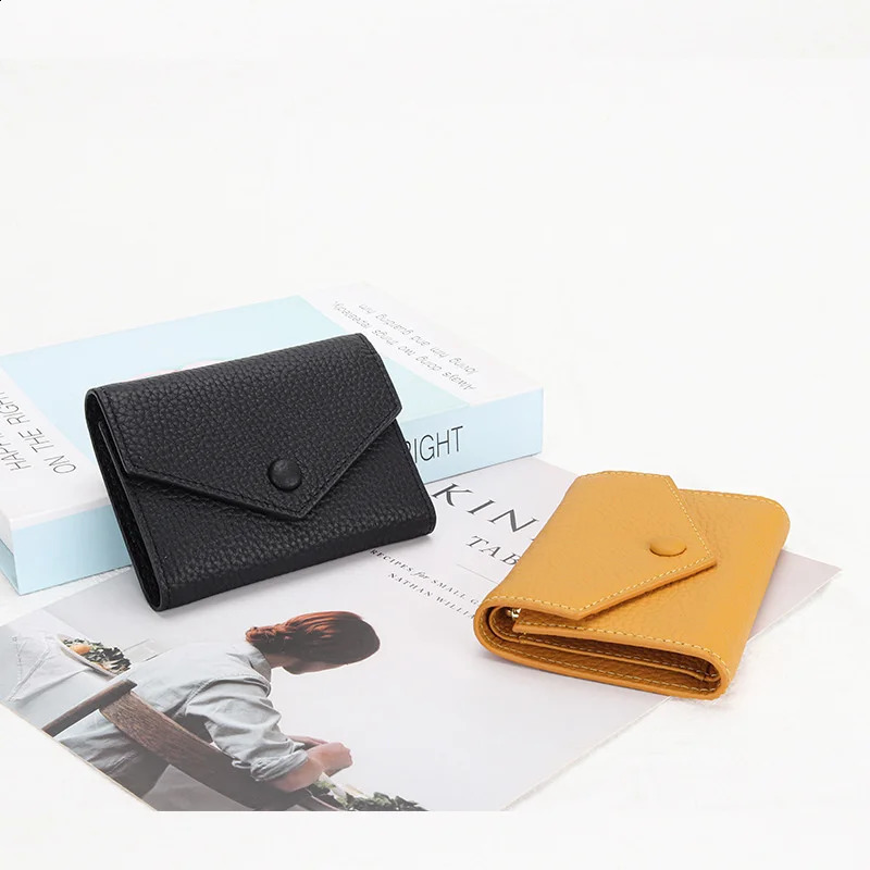 Free Custom Genuine Leather Womens Foldable Cowhide Short Wallet Fashion Envelope Triple Fold Purse Wallet250906