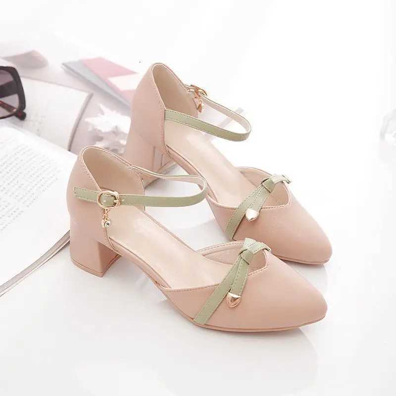 2024 New Mid Heel Versatile Thick Heel High Heel Shoes Baotou Single Shoes for Women W250910