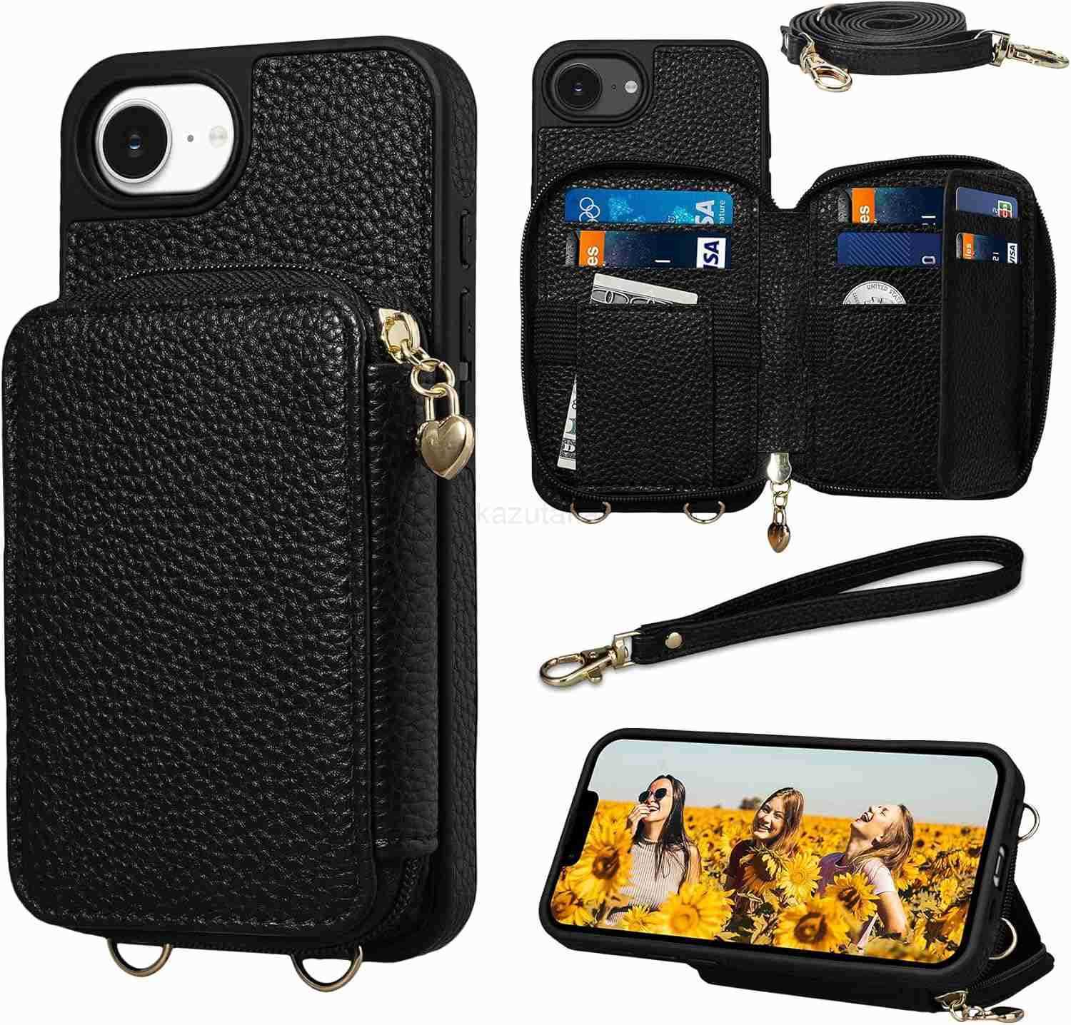 Case for iPhone 16e 2025 61 Case Wallet Crossbody Zipper with RFID Blocking Card Slots KickstandHandbag Zipper Flip Cover with Wrist Strap for iPhone 