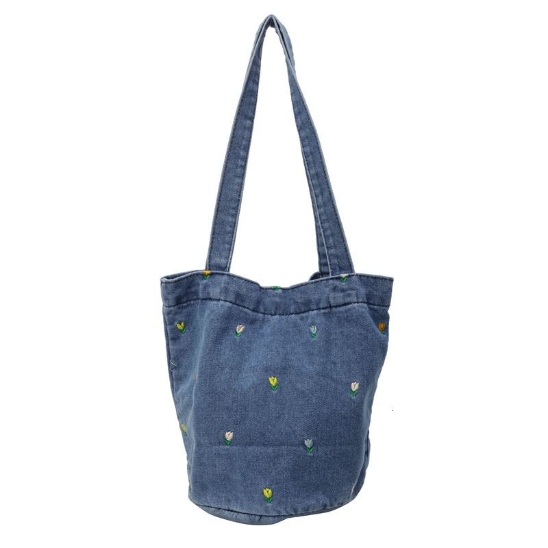 Free shipping designer Summer Large Capacity Canvas Bucket Bag for Women Embroidered Denim Tote Bag Commuter Bag Shoulder Bag Versatile American Style