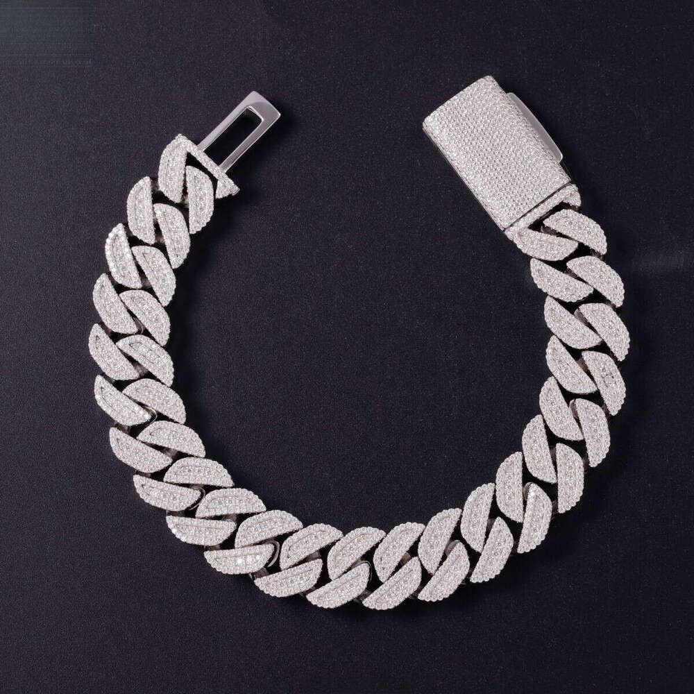 Hot Sale 2 Tone color 13mm S Sier Hip Hop Rapper VVS Moissanite Dia Cuban Bracelet