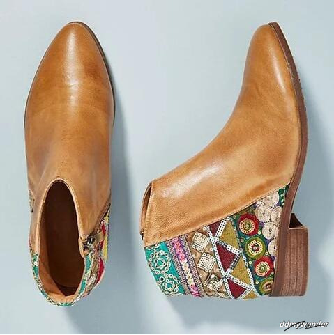 2019 New Women Embroider High Ankle Boots Wine Red Flock Leather Plus Size Zipper Rivet Flower Shoes ddmywonder ddmywonder ddmywonder ddmywonder