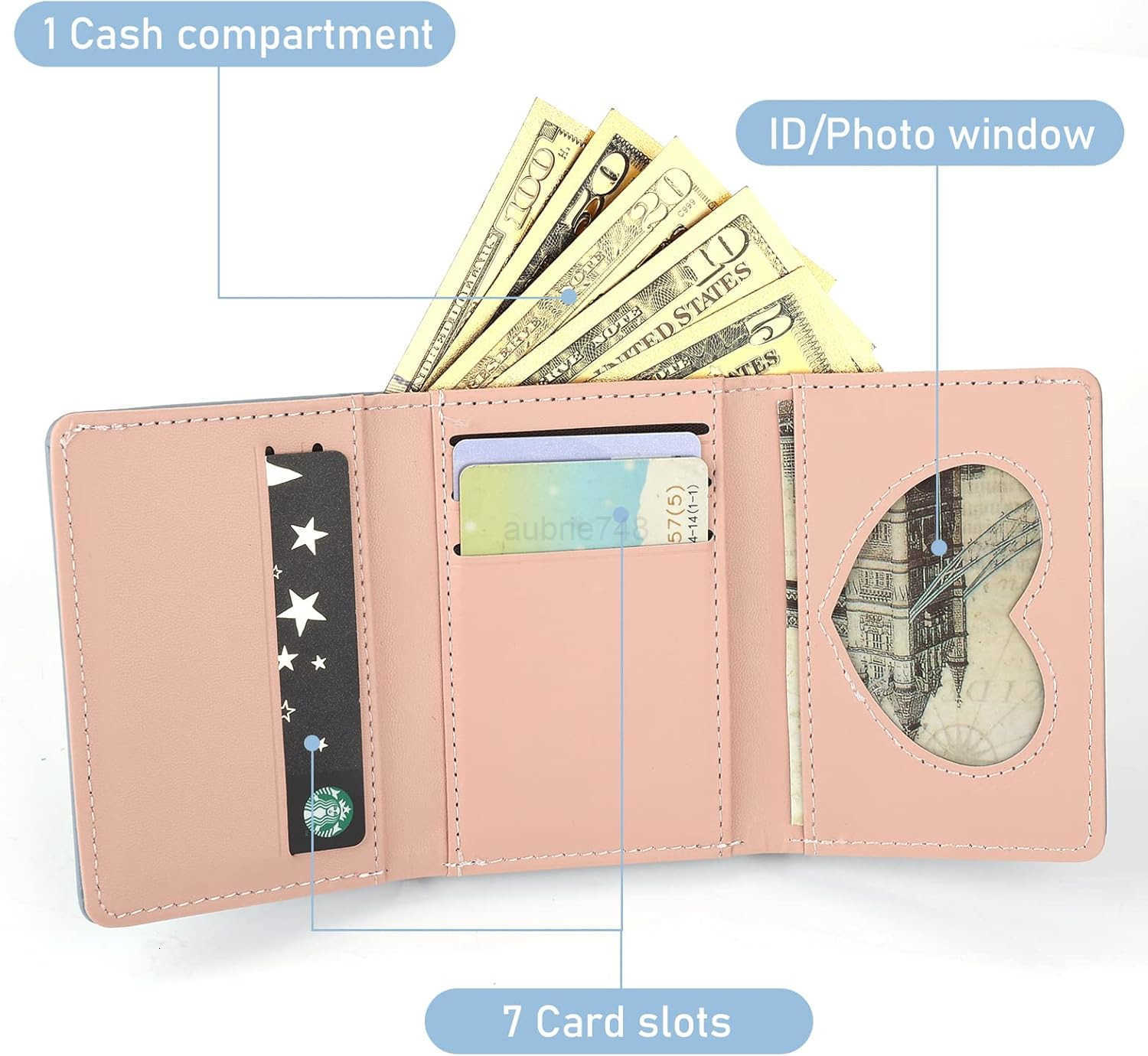 Cute Wallet for Teen Girl PU Leather Trifold Small Wallet Cash Pocket flowers Print Card Holder Coin Purse with ID Window for Girls WomenZ250910