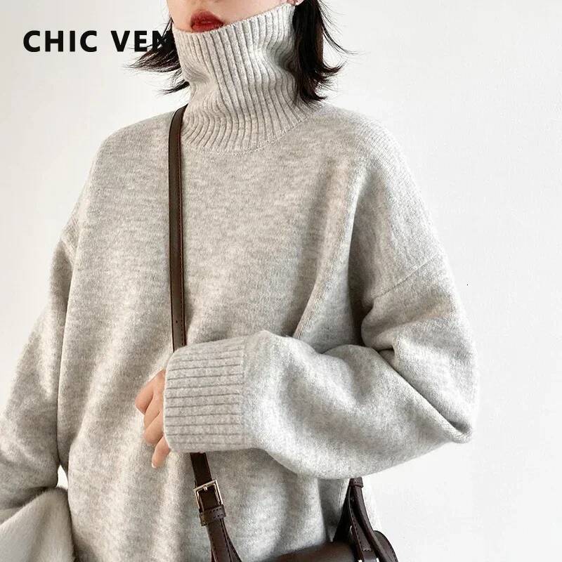 CHIC VEN Korean Women's Sweater Loose Turtleneck Sweaters Warm Solid Pullover Knitwear Basic Female Tops Autumn Winter 2022 dongdumaoyi