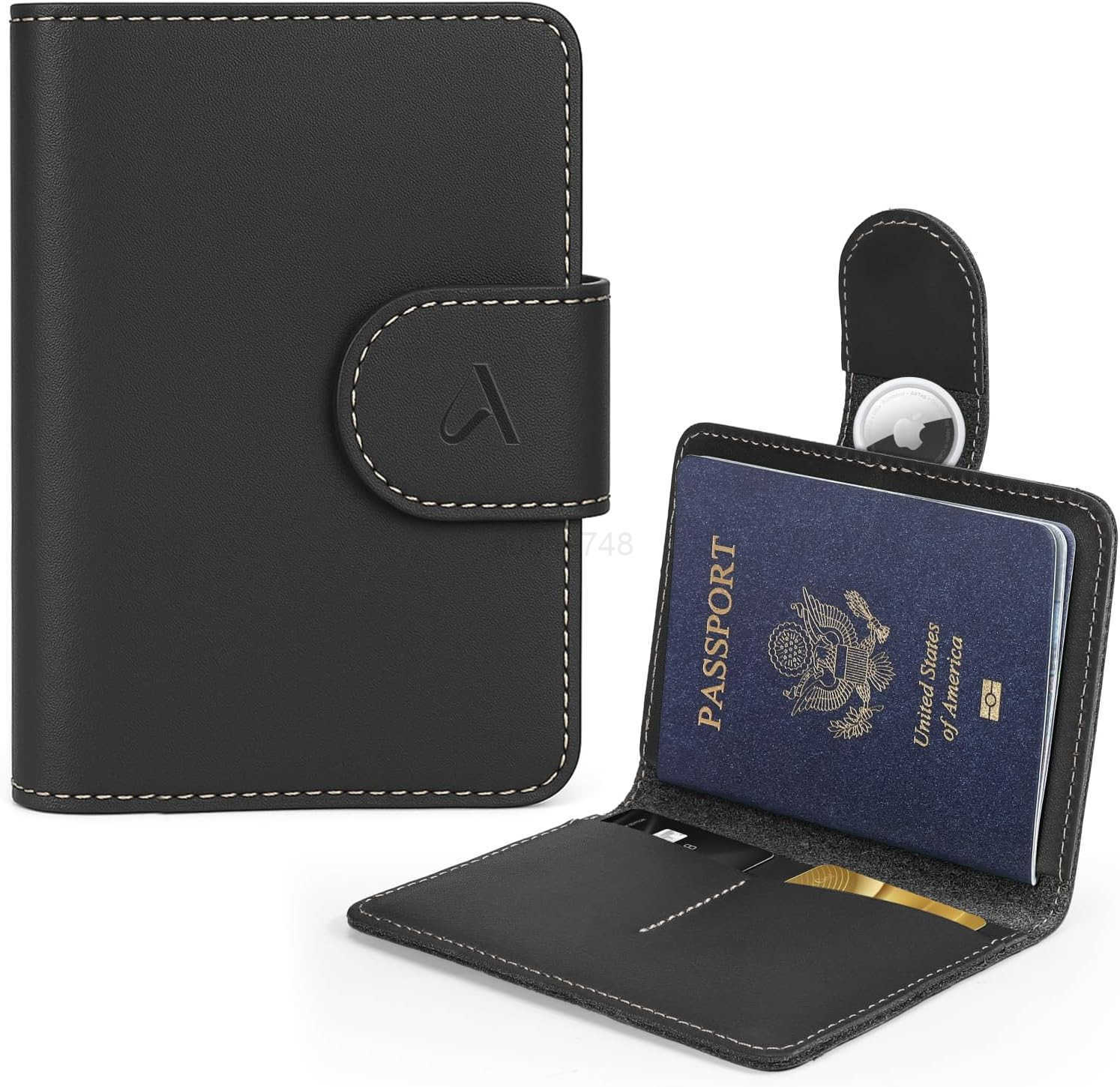 Passport Holder for Travel Genuine Leather Passport Holder with AirTag Hidden Pocket Rfid Blocking Passport Cover Travel Wallet for Women Men Airport 