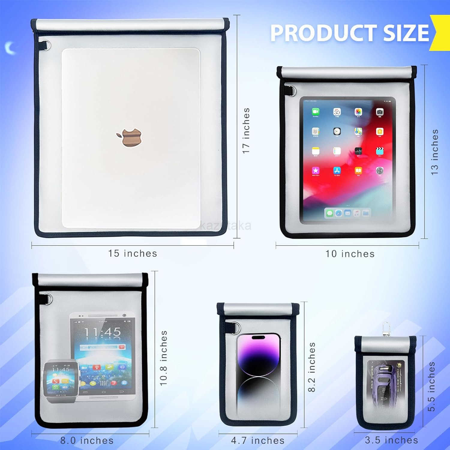 Bags 5 Pack Faraday Cage with Key Fob Protector Fireproof Waterproof Bag EMP Proof Signal Blocker AntiTheft RFID Blocking Pouch for Laptops Tablets Ph