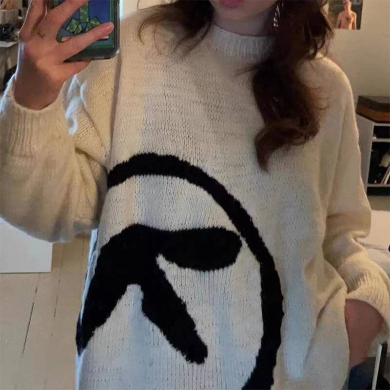 Men's Sweater Aphex Twin Knit Winter Oversized Vintage Long Sleeve Tops Jumper Pullover Y2k Streetwear Graphic Fashion Clothing dongdumaoyi