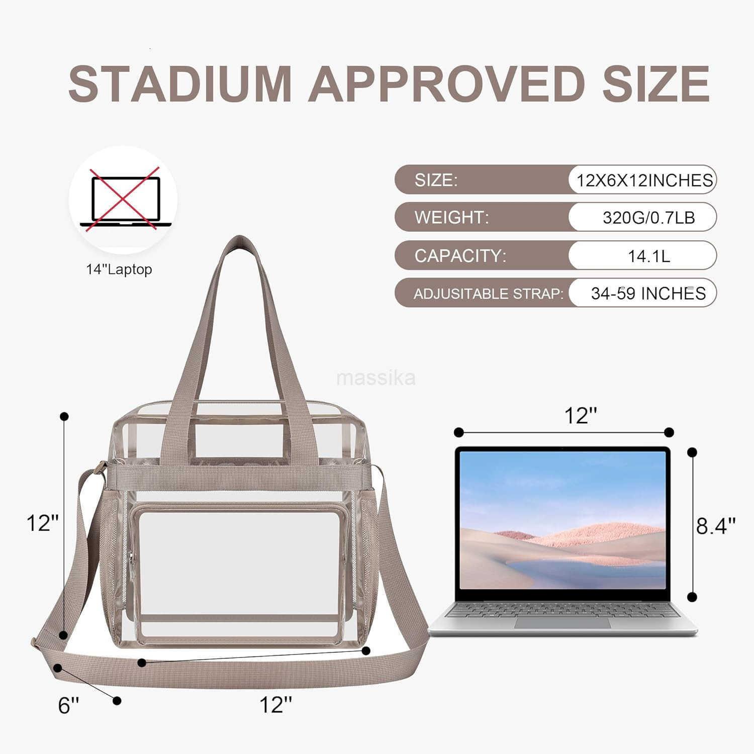 Clear Tote Bag Clear Bag Stadium Approved 12x6x12 Stadium Bag for Work Sports GamesGym M250910