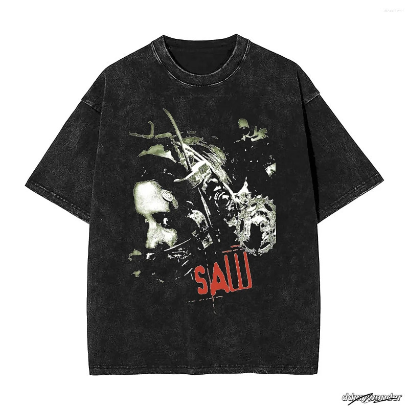 Men's T Shirts Vintage Saw Movie Washed T-Shirt Men Women Horror Gothic Retro Cotton T-Shirts Beach O-Neck Fashion Tee Shirt Oversized