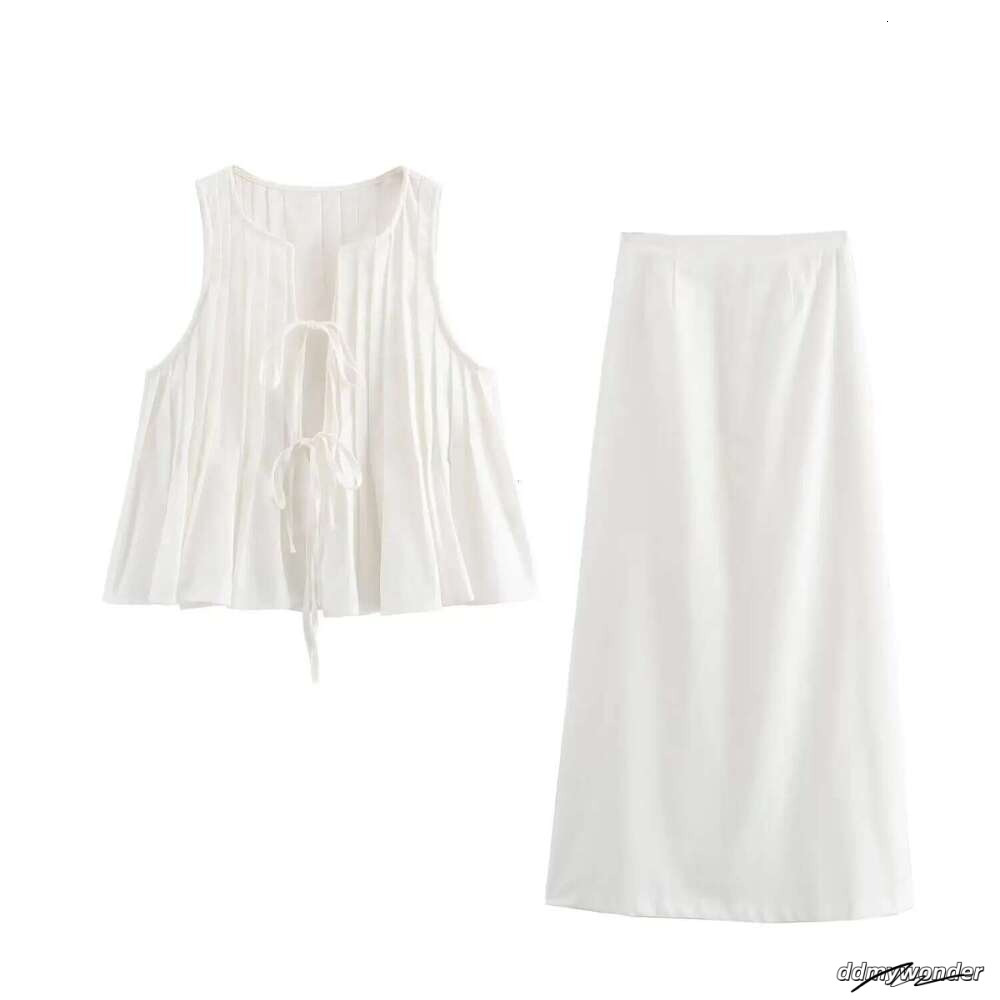 Linen Attire: Women's Long White Summer Dress Set - Sleeveless Cotton Top & Elegant Skirt For Holiday Or Beach ddmywonder ddmywonder ddmywonder
