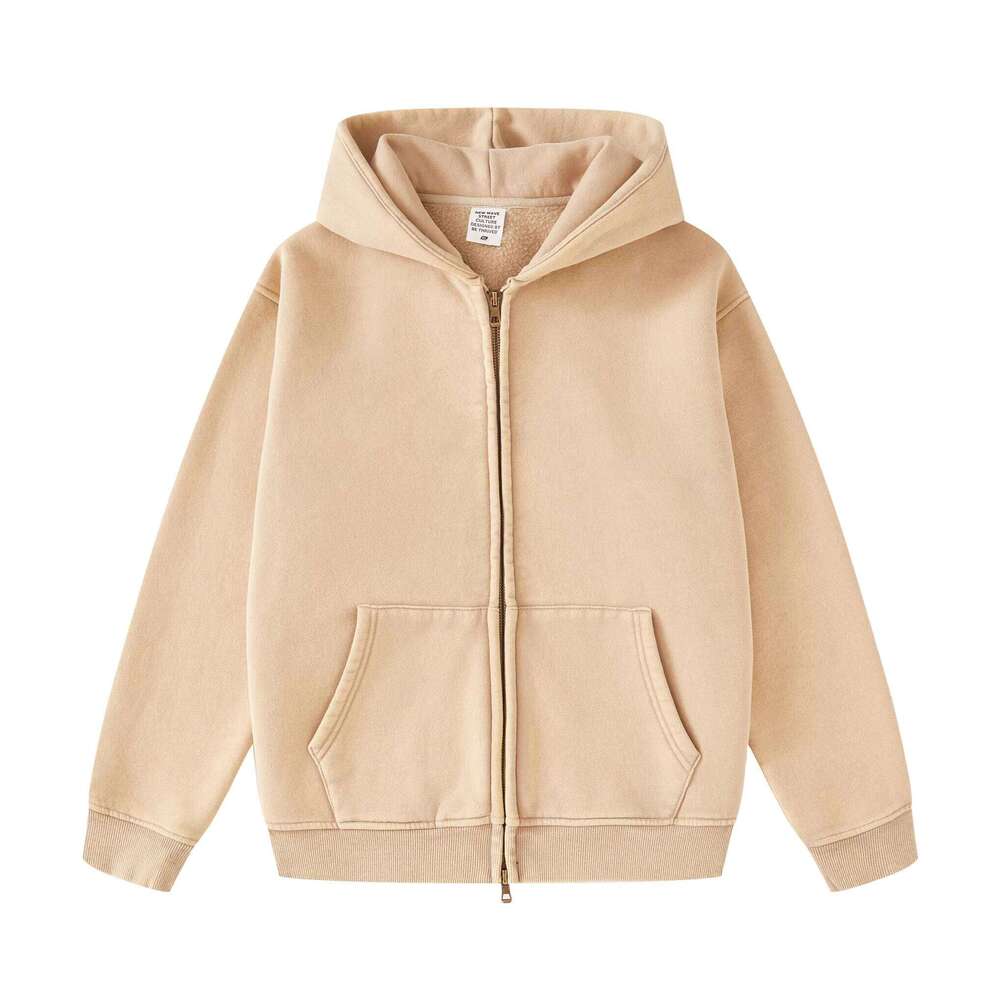 Acid Washed Wool Full Printed Logo Cotton Embroidery Vintage Zip Children's Hoodie