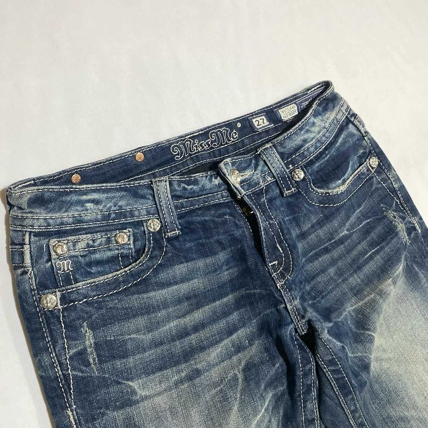 Gothic Womens Jeans Y2K Clothes Harajuku Hip Hop Pocket Embroidery Vintage Dark Blue Baggy Jeans High Waist Slim Flared Trousers Z250910