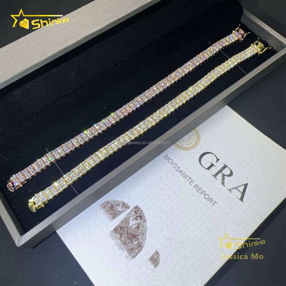 Bulk Stock New Arrivals S Solid Sier Two Rows 3mm Hip Hop Jewelry VVS1 Moissanite Iced Out GRA Certificate Tennis Bracelet
