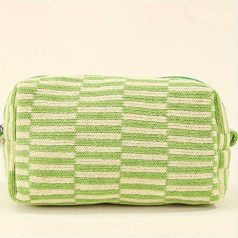 Large Capacity Striped Plaid Makeup Bag Durable Polyester with Lace Trim Toiletry Cosmetic Organizer for BrushesXJ250910