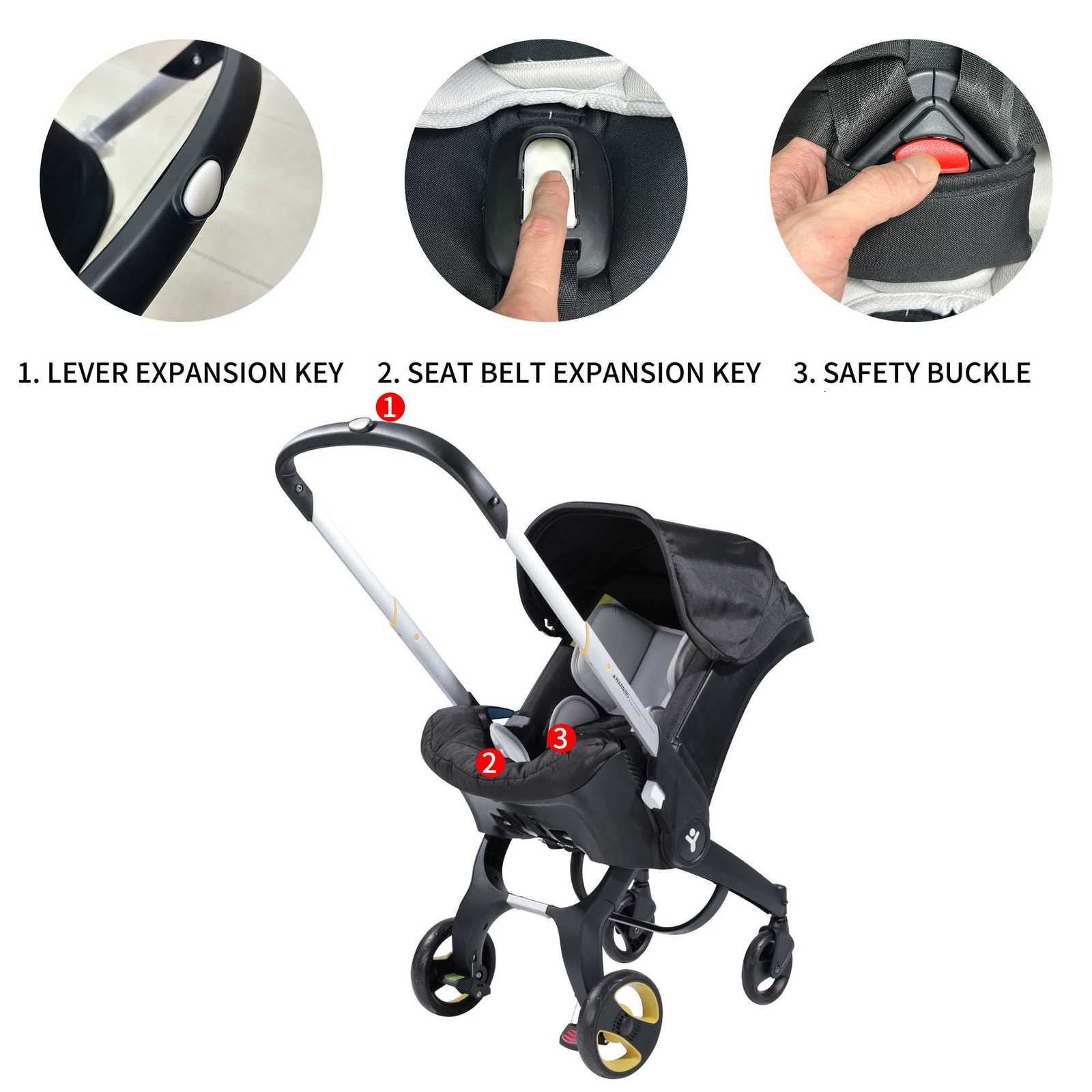 Portable baby stroller bidirectional push foldable metal frame adjustable sunshade roof W250910